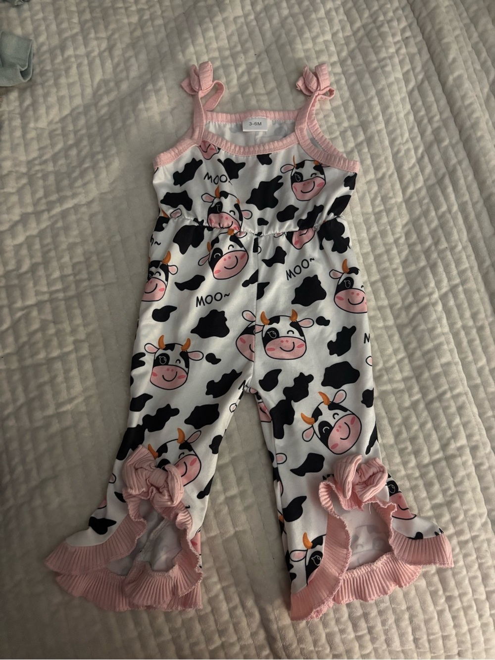 Baby Girl Cow Print Pink Trim Romper